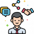 cartoon office worker with handshake and symbols around head